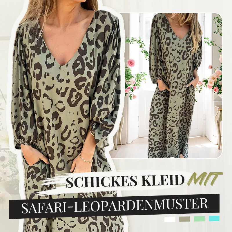 🔥 V-Ausschnitt bedrucktes, fließendes Kleid mit Taschen